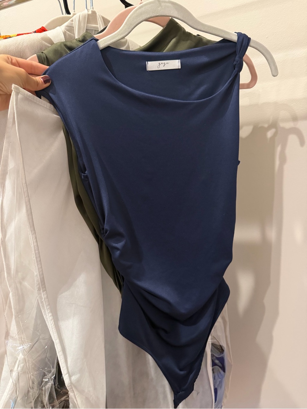 gaze Navy Sleeveless Draped Bodysuit